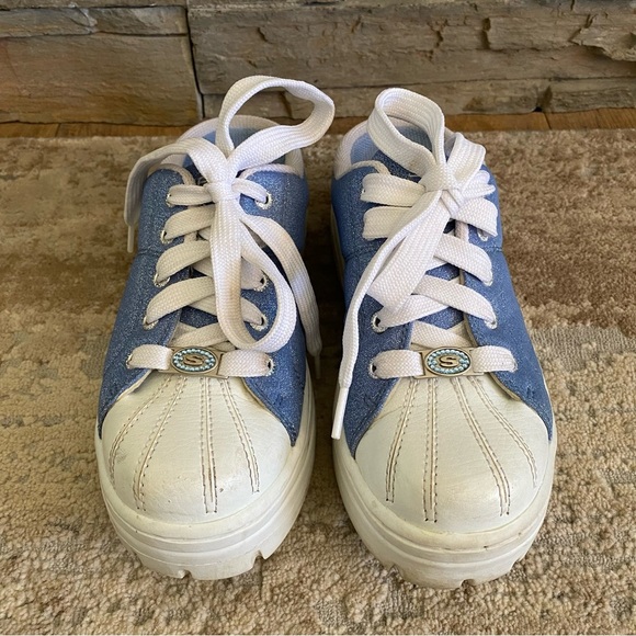 Skechers Vintage Y2K Platform Sneakers Backless Slip On Chunky Blue Glitter: 8 - Picture 2 of 10